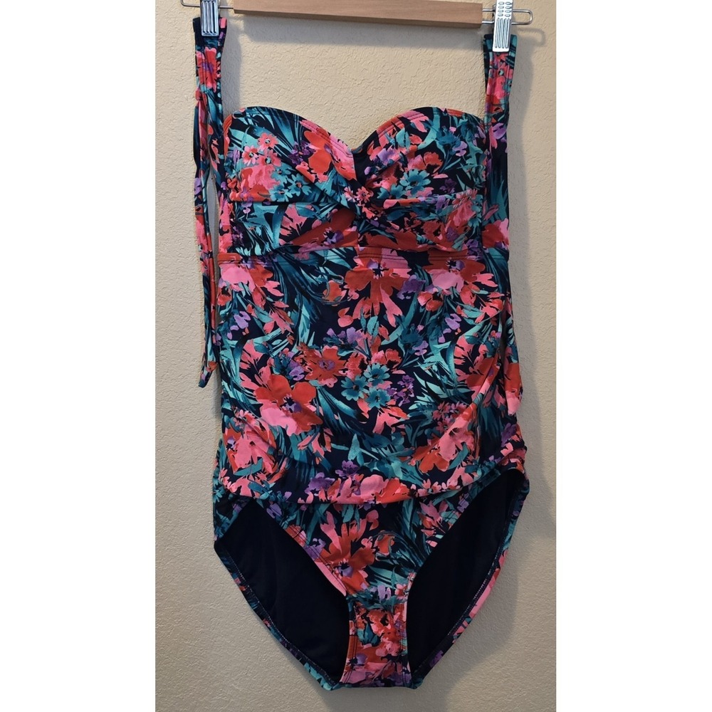 WOMEN'S "CATALINA" SWIMSUIT‎ ~ Sz Med 8-10 Blue/Coral Floral PADDED